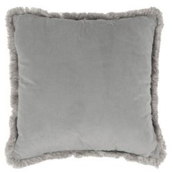 CUSCINO ARREDO VELLUTO GRIGIO CON FRANGIA GRIGIO