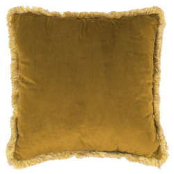 CUSCINO ARREDO VELLUTO SENAPE  CON FRANGIA ORO 