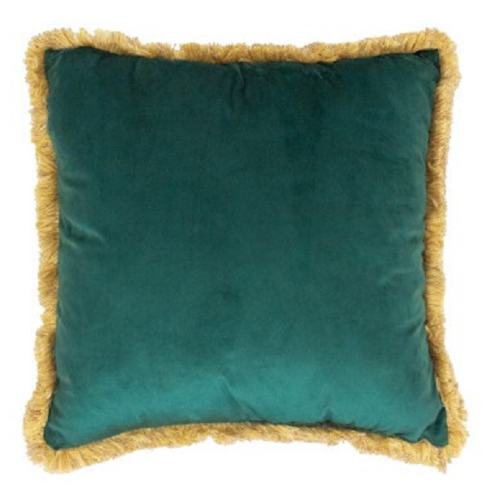 091682 - CUSCINO ARREDO VELLUTO VERDE CON FRANGIA ORO - COTTON E