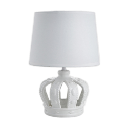 LAMPADA TAVOLO CORONA CERAMICA BIANCA + CAPPELLO BIANCO