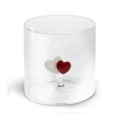 BICCHIERE VETRO BOROSILICATO 250 ML DECORO CUORI 