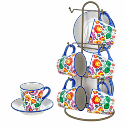 CONFEZIONE 6 TAZZINE + 6 PIATTINI STAND STONEWARE  FLORA