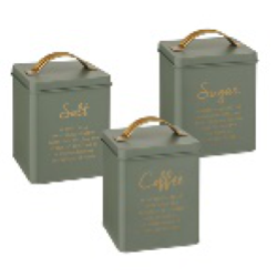 SET BARATTOLI SALE ZUCCHERO CAFFE FERRO VERDE OPACO