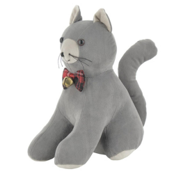 FERMAPORTA GATTO SEDUTO VELLUTO GRIGIO
