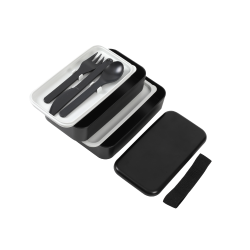 LUNCH BOX NERO CON DIVISORIO FORCHETTA COLTELLO E CUCCHIAIO 