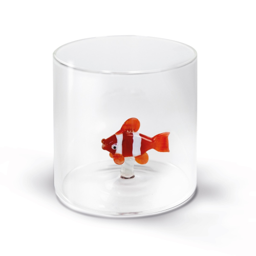 BICCHIERE IN VETRO BOROSILICATO CAPACITÀ 250 ML  DECORO PESCE PAGLIACCIO 