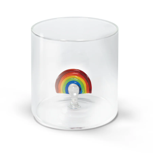 BICCHIERE IN VETRO BOROSILICATO CAPACITÀ 250 ML DECORO ARCOBALENO