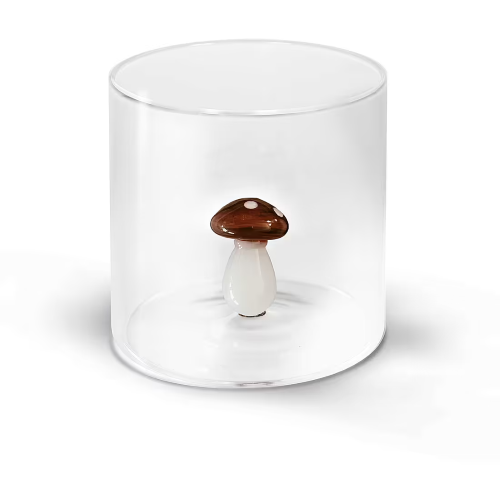 BICCHIERE IN VETRO BOROSILICATO CAPACITÀ 250 ML DECORO FUNGHETTO