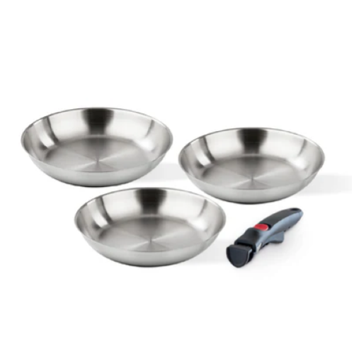 SET 3PZ PADELLE 20+24+28+1 MANICO STACCABILE ACCIAIO INOX FACILE BARAZZONI 