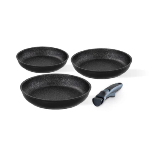 SET 3PZ  PADELLE 20+24+28 CM MANICO STACCABILE GRANITICA EX FACILE BARAZZONI