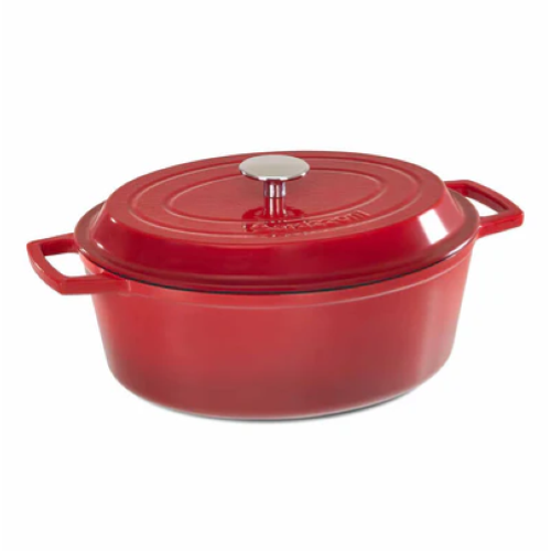 CASSERUOLA OVALE GHISA CM29 C/COPERCHIO ROSSO LACCATO BARAZZONI