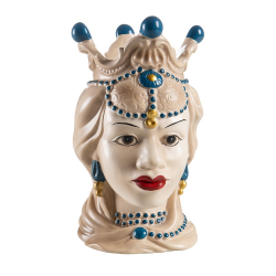 VASO TESTA DI MORO REGINA H.24.5 TORTORA DIPINTO A MANO PORCELLANA