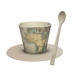 SET TAZZINA PIATTINO E CUCCHIAINO IN RPET OLD MAPS TOTAL JUGGLING