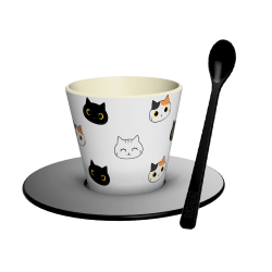 SET TAZZINA PIATTINO E CUCCHIAINO IN RPET CATS TOTAL JUGGLING 